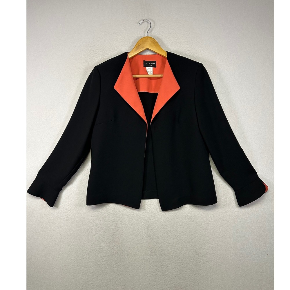 Careerwear Virgo Petite Women 10P Black Orange Contrast Open Front Blazer Jacket